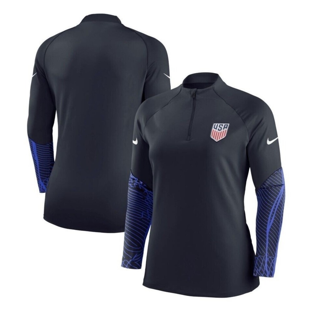 New Nike Womens Team USA Soccer Warmup 1/4 Zip Pullover Shirt Size XL Navy‎